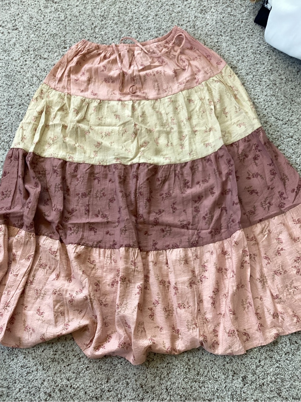 Sienna Sky Tiered Maxi Skirt in Pink, Cream & Brown